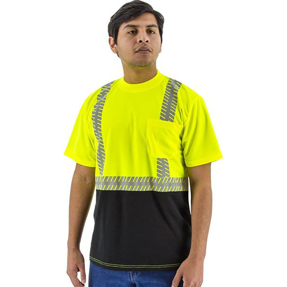 Majestic 75-5215 High Visibility Class 2 Short Sleeve Mesh T-Shirt with Reflective Chainsaw Striping Hi Vis Yellow Black Bottom