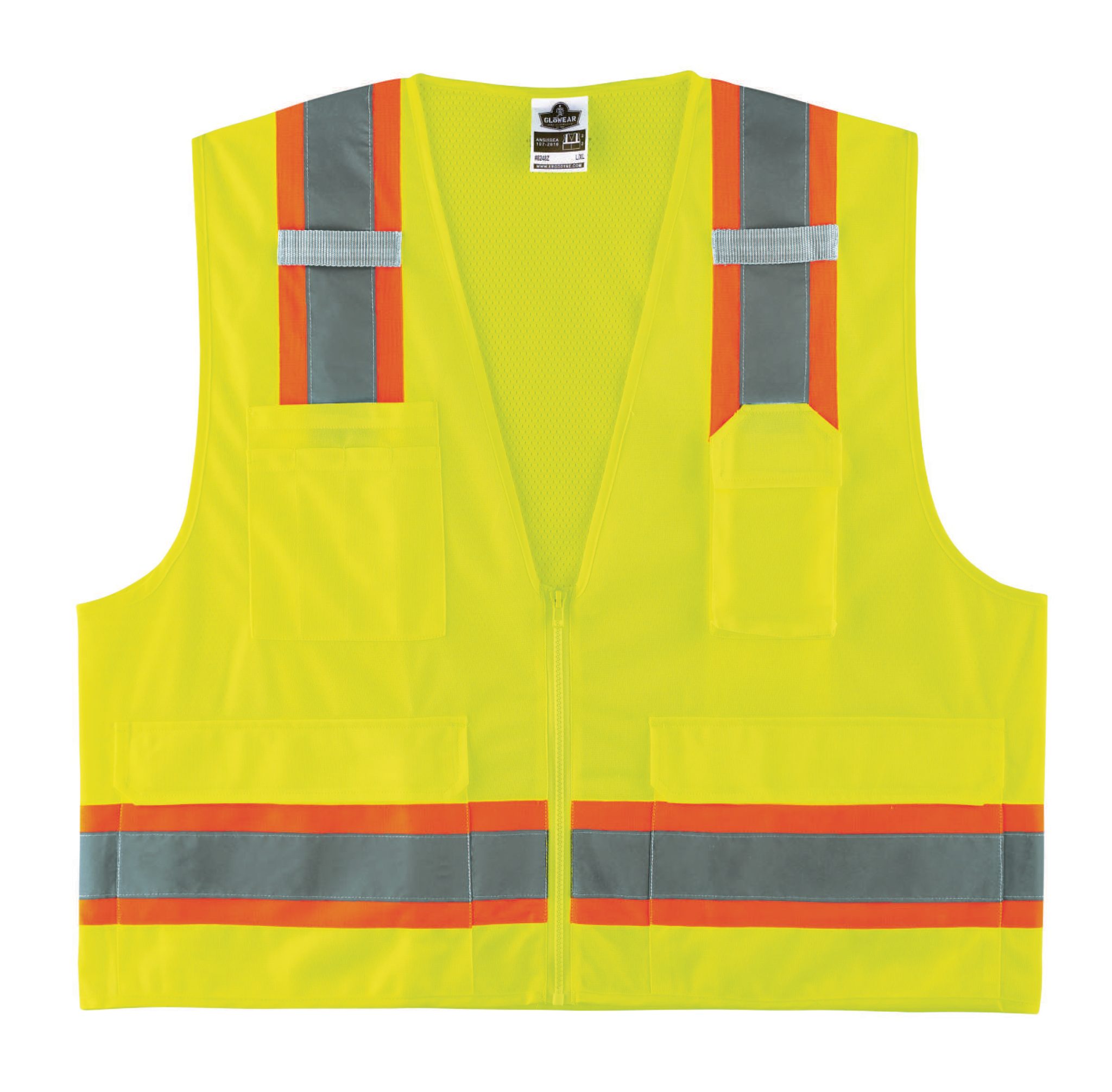 4-XL/  ANSI CLASS 2 High Visibility Safety Vest Solid Lime Front/ Mesh Back 