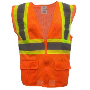 Best Vest – Class 2 DOT Striping Mesh Vest, 7 Pockets – Safety Orange – JS1106