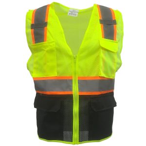 Best Vest – Class 2 Black Bottom Contrasting Surveyor's Vest, Mesh, Zippered, 6 Pockets – JS1107B