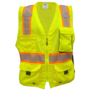 Best Vest – Class 2, Contrast Surveyor Mesh Vest, Zippered, i-Pad Pocket, Split Striping – Safety Green – JS1167