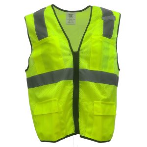Best Vest™ - Class 2, Multi-Sized 6 Pocket Zippered Mesh Vest - Safety Green - JS1301