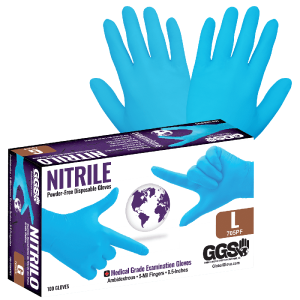GGS 705PF - Nitrile, Powder-Free, Medical-Grade, Blue, 5-Mil, Textured Fingertips, 9.5-Inch Disposable Examination Gloves - PER BOX