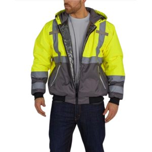 Safety Jackets for Men Reflective ANSI Class 3 High Visibility Winter  Bomber Jacket Waterproof Fleece with Black Bottom（Navy,L）