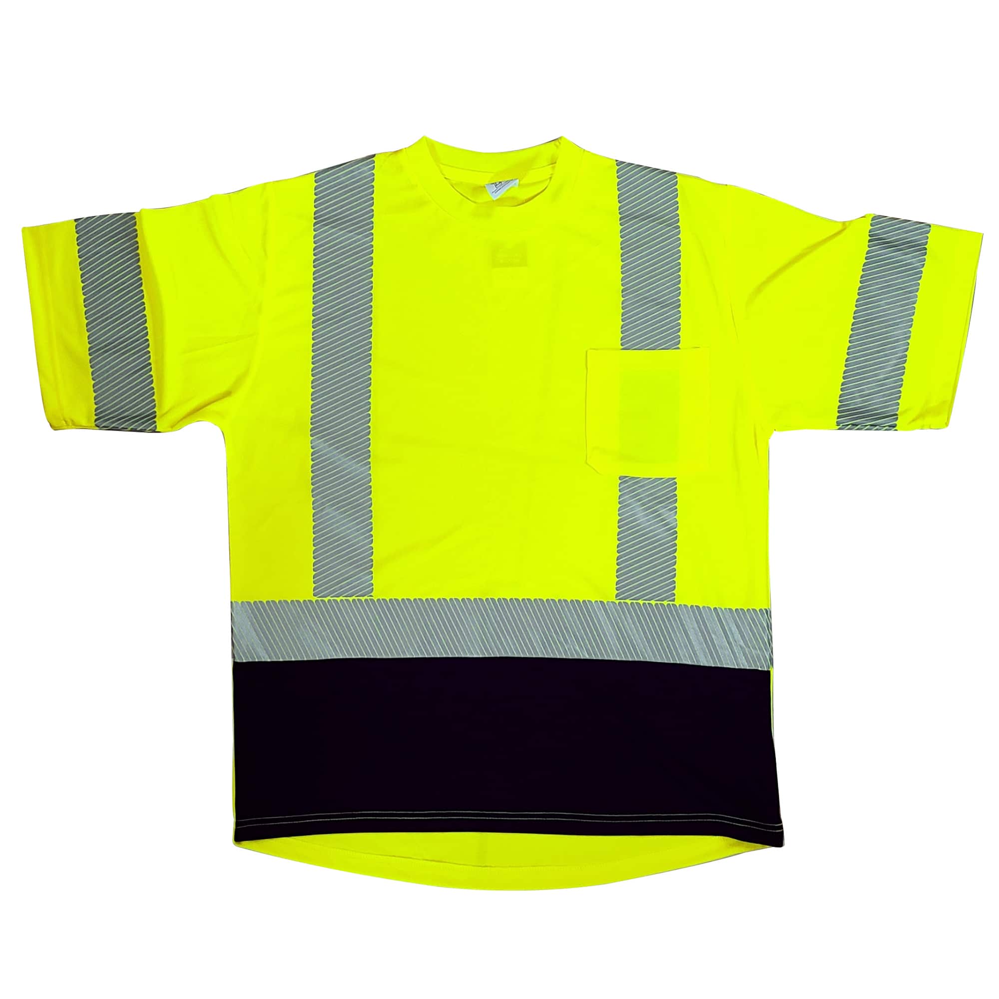 Short Sleeve Segmented Striping Hi-Vis T-Shirt, Black Bottom - Class 3  2003B - North American Safety