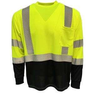 Long Sleeve Black Bottom Hi-Vis Shirt with Split Striping - 2003BLS