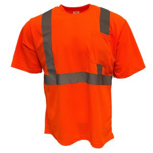 Wickmaster T-Shirt with Pocket, Sewn On Striping – Safety Orange – 2000-O
