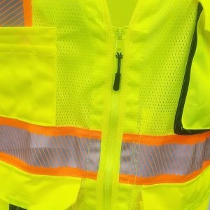Best Vest – Class 2, Contrast Surveyor Mesh Vest, Zippered, i-Pad Pocket, Split Striping – Safety Green – JS1167 - Image 4