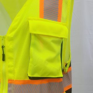 Best Vest – Class 2, Contrast Surveyor Mesh Vest, Zippered, i-Pad Pocket, Split Striping – Safety Green – JS1167 - Image 5