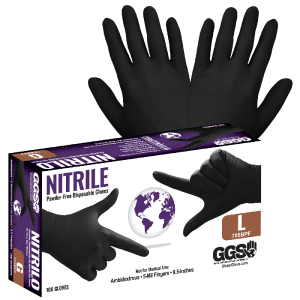 GGS 705BPF - Nitrile, Powder-Free, Industrial-Grade, Black, 5-Mil, Textured Fingertips, 9.5-Inch Disposable Gloves - CASE