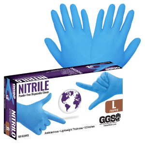 GGS 705PFE - Nitrile, Powder-Free, Industrial-Grade, Lightweight, Blue, 3.5-Mil, Textured Fingertips, 9.5-Inch Disposable Gloves - CASE