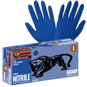 GGS 1005PF - Industrial Grade Disposable Gloves, Powder Free, Blue Nitrile 9-Mil w/ Raised Micro-Diamond Pattern, Cotton Flock Lined, Ambidextrous, FDA Compliant - CASE