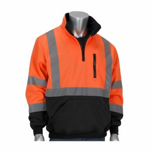 PIP - Class 3 Black Bottom 1/4 Zip Pullover Sweatshirt - Safety Orange – 323-1330B-OR