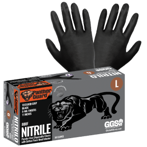 GGS 800F - Industrial Grade Disposable Gloves, Powder Free, Black Nitrile 8-Mil w/ Textured Finish, Cotton Flock Lined, Ambidextrous, FDA Compliant - CASE