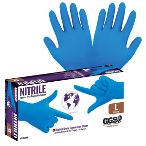 GGS 805PF - Medical Grade Disposable Gloves - Powder Free, Blue Nitrile 8-Mil, Textured Fingers, Ambidexterous , FDA Compliant, Anti-Static/Electrostatic Compliant, Abrasion 3, Puncture 1 -  CASE