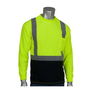 PIP Class 2 - Long Sleeve Shirt w/ 50+ UPF, Black Bottom - Safety Green - 312-1350B