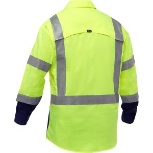 PIP Bisley - Class 3 Long Sleeve Work Shirt w/ X-Airflow & Navy Bottom - Safety Green - 313M6491H-YN
