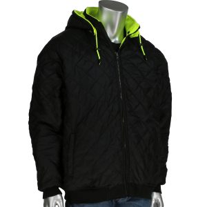 PIP Class 3 - Reversible Full Zip Hooded Sweatshirt w/ Black Bottom - Safety Green - 323-1400S - Image 3