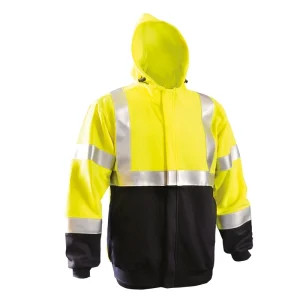 FR-SM2313 - OccuNomix - Class 3 - FR Zip Front Hoodie w/ Navy Bottom - Safety Green -