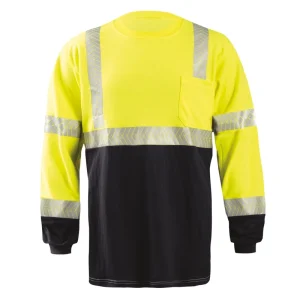 FR-TM2243 - OccuNomix - Class 2 - FR Long Sleeve Shirt w/ Segmented Striping & Navy Bottom - Safety Green -
