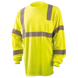 OccuNomix - Class 3 - Recycled Polyester Birdseye Long Sleeve Shirt - Safety Green - LUX-RYLST3