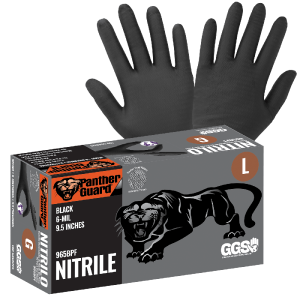 GGS 965BPF - Heavyweight Nitrile, Powder-Free, Industrial-Grade, Black, 6-Mil, Tractor Tread Pattern, 9.5-Inch Disposable Gloves - CASE