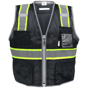 FrogWear® HV Black Enhanced Visibility Surveyors Safety Vest - GLO-067K