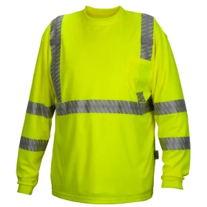 Pyramex - Class 3, Long Sleeve Segmented Stripe Shirt - Safety Green - RLTS33