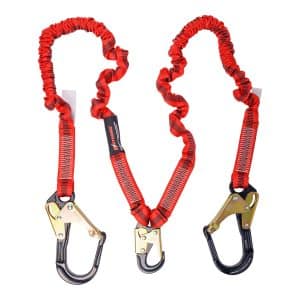 UFL206234 - KStrong - 45-6 ft Twin Leg 100% Tie-Off Elasticated Design Shock Absorbing Lanyard, Snap Hook and Two Rebar Hooks